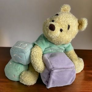 Winnie the Pooh Plush Disney Store ABC blocks VTG RARE with Purple Main Block
